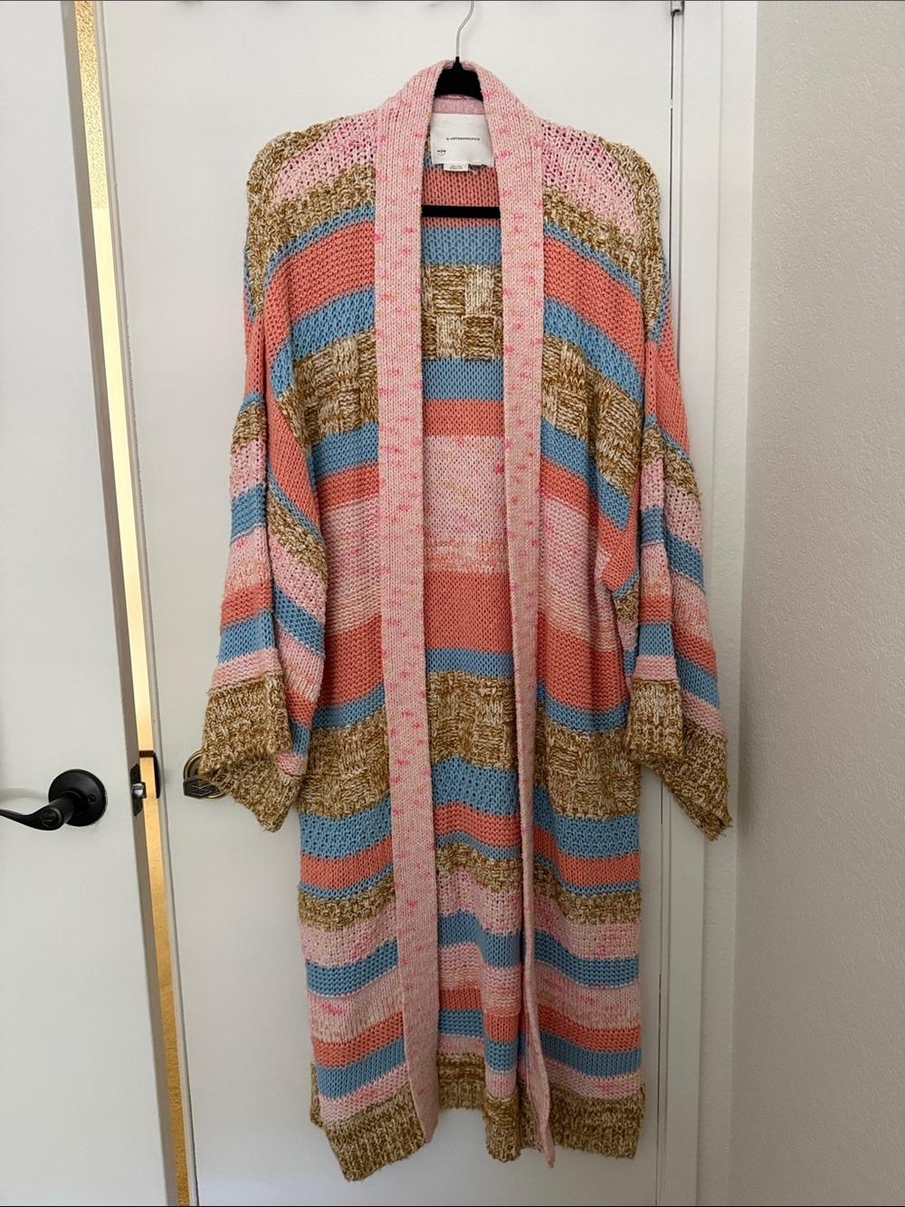 Anthropologie Striped Open-Front Long Knit Cardigan Sweater - Pink Multi